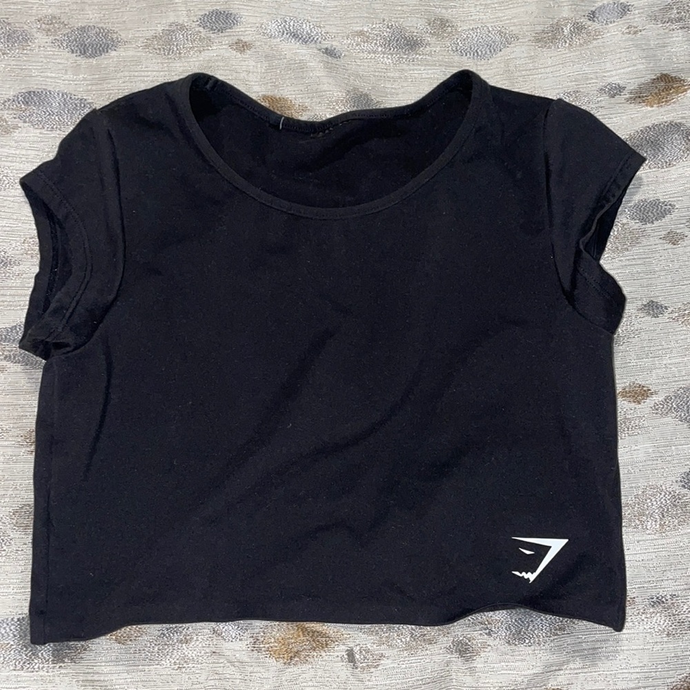 Black Gym Shark Crop Top